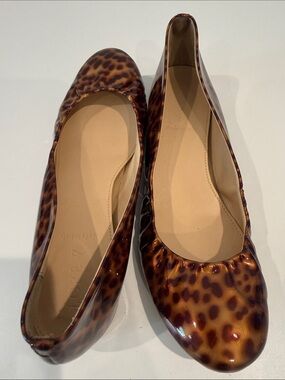 J. Crew Leopard-Print Patent Ballet Flats in Brown
